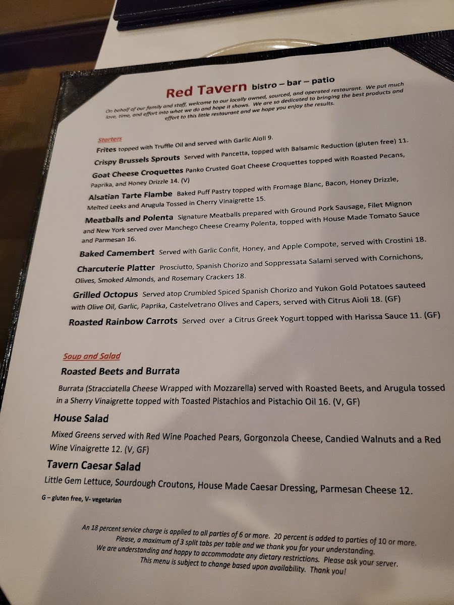 Menu - Red Tavern photo 2
